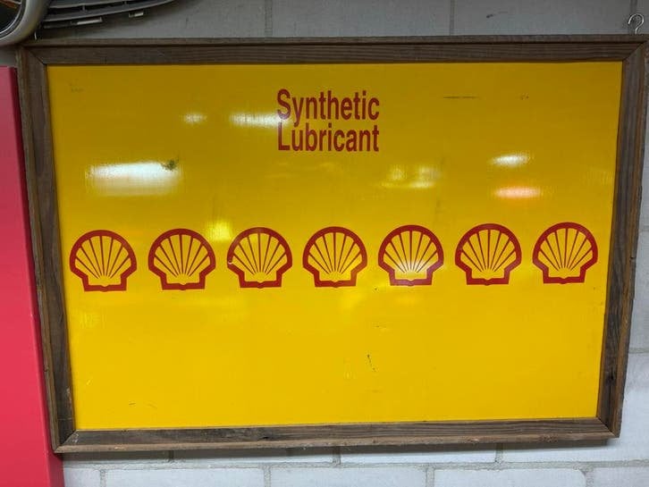 Vintage Shell Synthetic Lubricant Reclamebord, Verzamelen, Ophalen, Reclamebord, Gebruikt, .