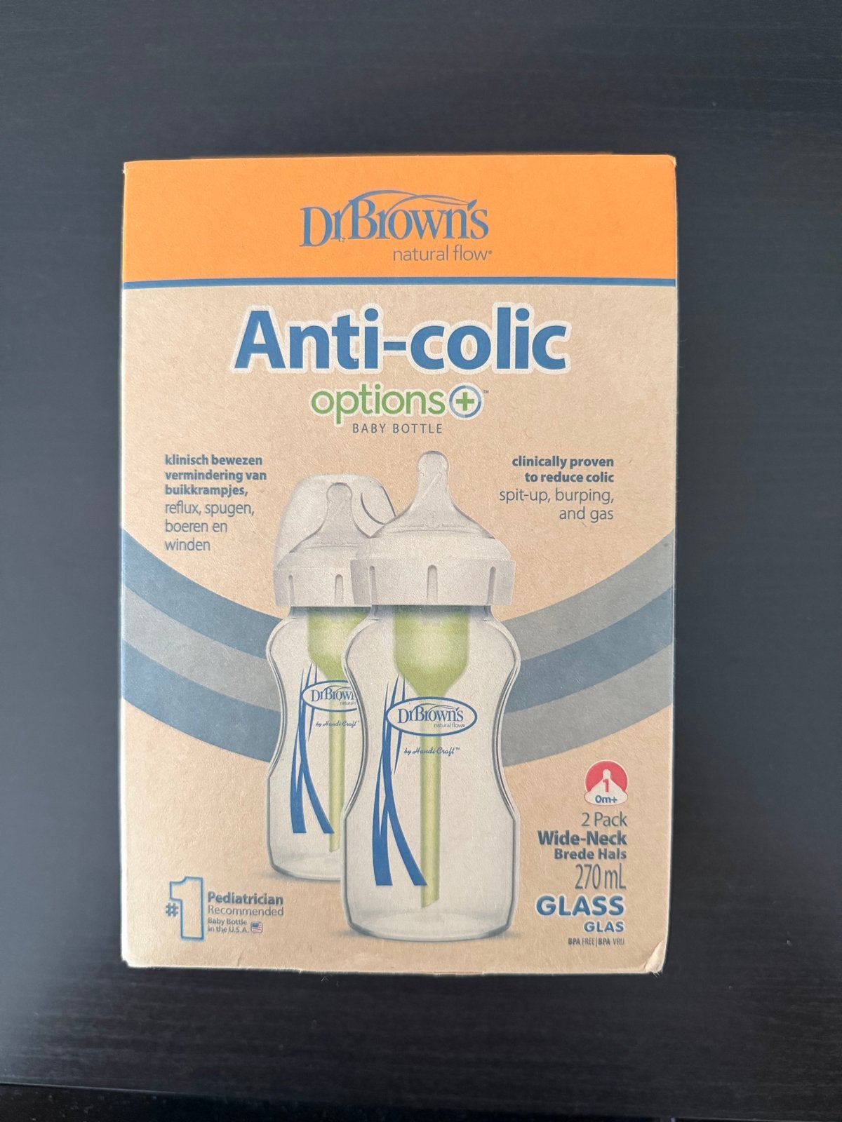Dr. Brown's Anti-Colic Options+ glazen babyflessen (2x 270ml, Ophalen, Babyfles, BPA-vrij, Nieuw