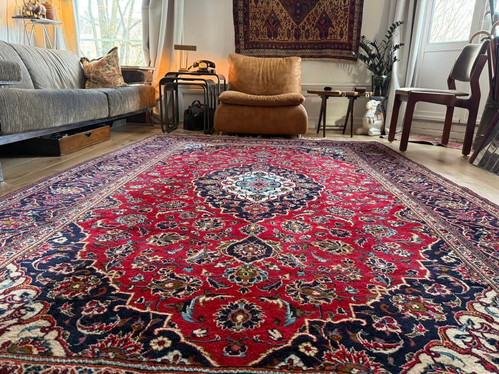 Groot vintage handgeknoopt Perzisch Kashan tapijt 312x202 cm