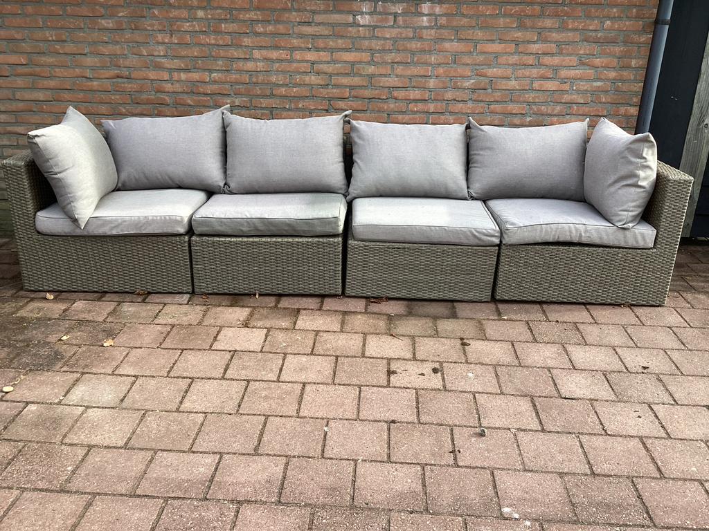 Beige 4-zits loungeset met kussens, Tuin en Terras, Ophalen, 4 zitplaatsen, Gebruikt, Loungeset