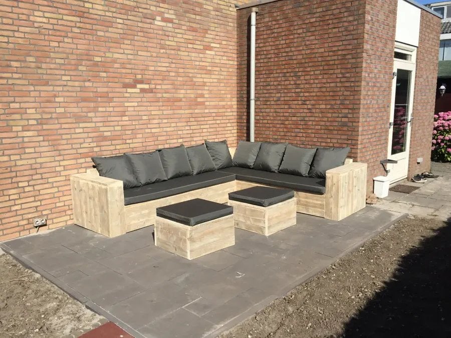Steigerhouten hoekbank, Gebruikt, Steigerhout, Ophalen of Verzenden, Loungeset