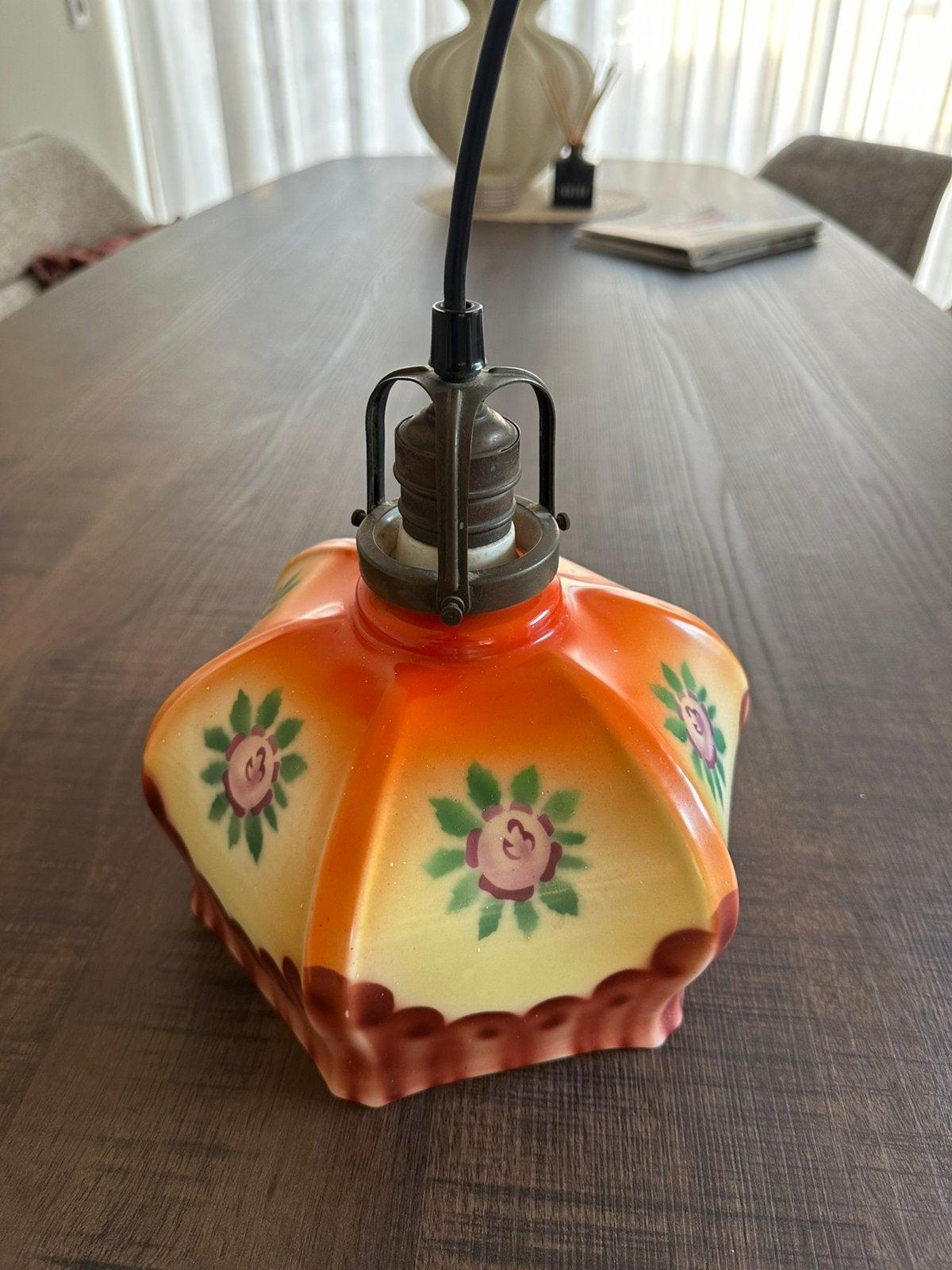 Vintage art deco/jugendstil glazen hanglamp, Antiek en Kunst, Ophalen