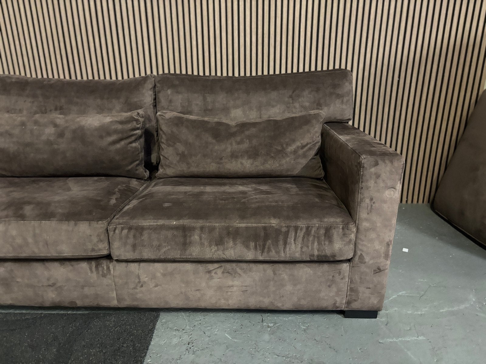 GRATIS LEVERING Velvet Hoekbank Bruin 380x230 GEREINIGD, 300 cm of meer, Ophalen of Verzenden, Zo goed als nieuw, 150 cm of meer