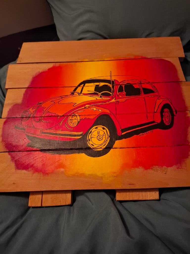 Houten wandbord met Volkswagen Kever - Unieke kunst, Ophalen