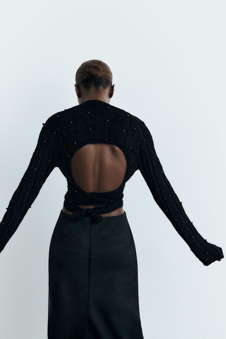 Dames Zara tricot crop top trui parels blote rug strik S, Ophalen of Verzenden, Zo goed als nieuw, Maat 36 (S), Zara