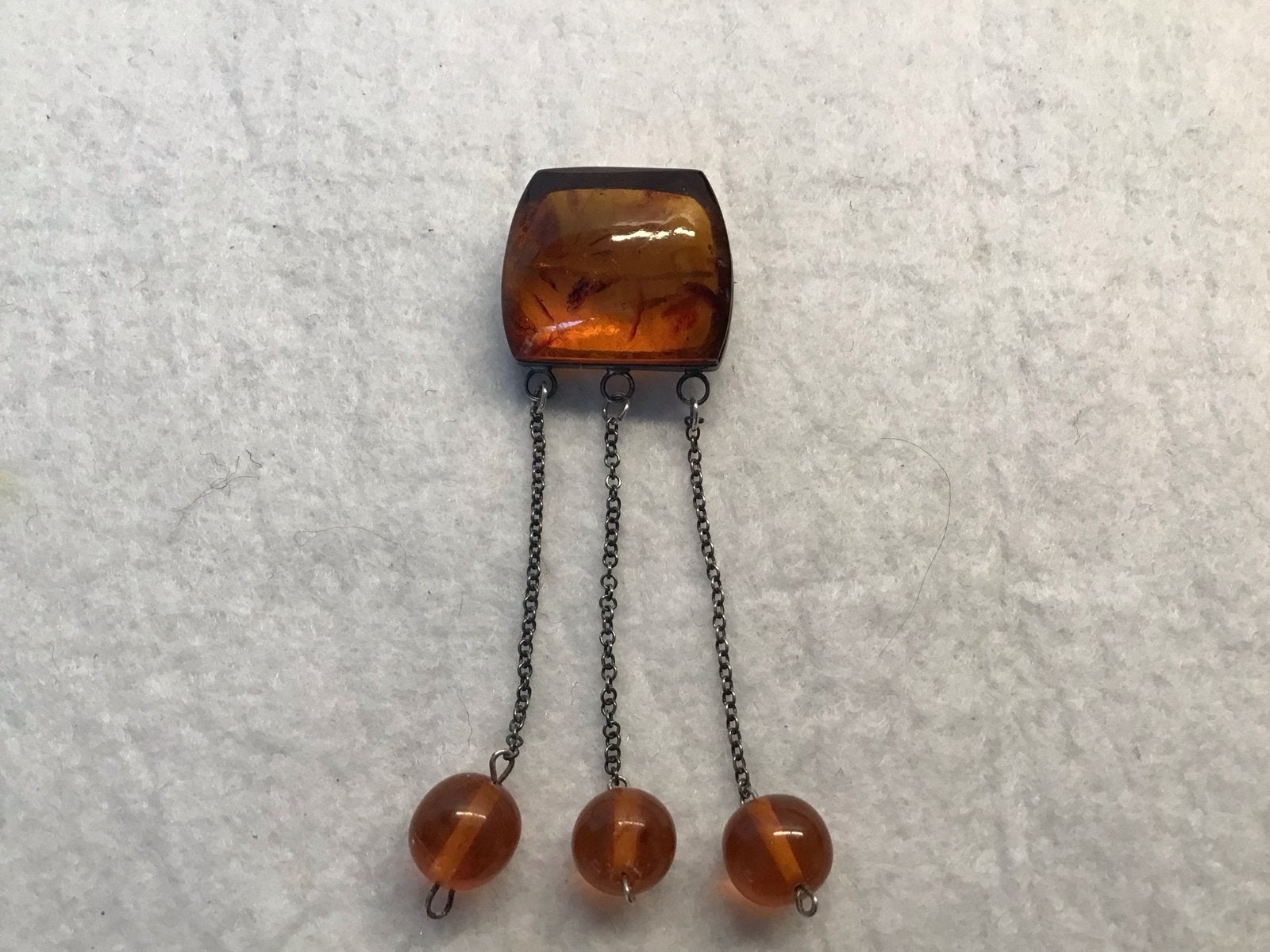 Zilveren Kaliningrad Amber Broche uit Rusland - Gemerkt 875, 4 tot 7 cm, Gebruikt, Oranje, Ophalen of Verzenden