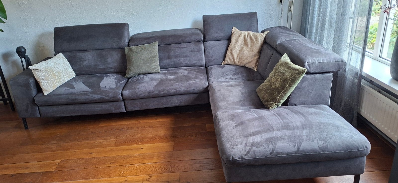 Moderne Antraciet Hoekbank Avalon met Relaxfunctie, Ophalen, Overige materialen, Hoekbank, 300 cm of meer