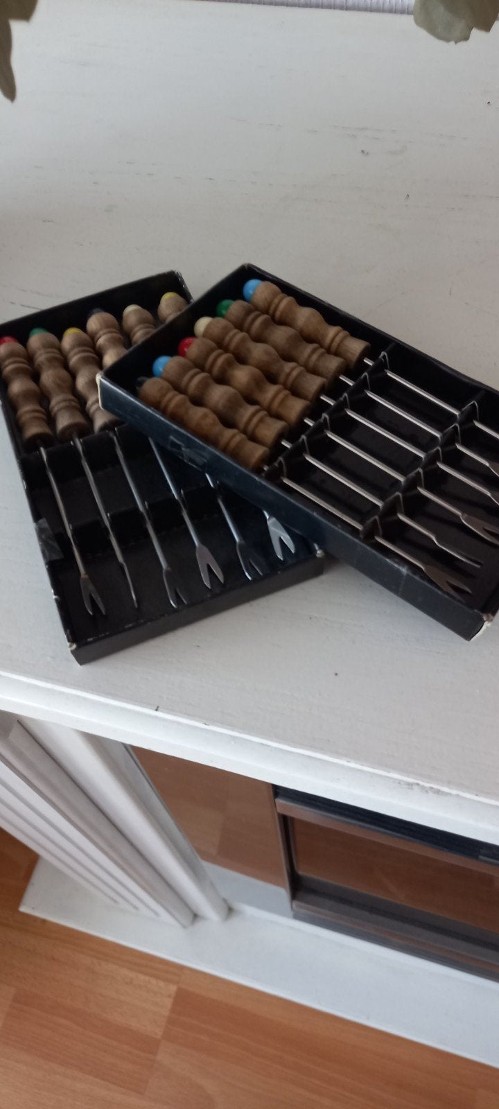 vintage cocktailprikkers met houten handvat, Ophalen of Verzenden