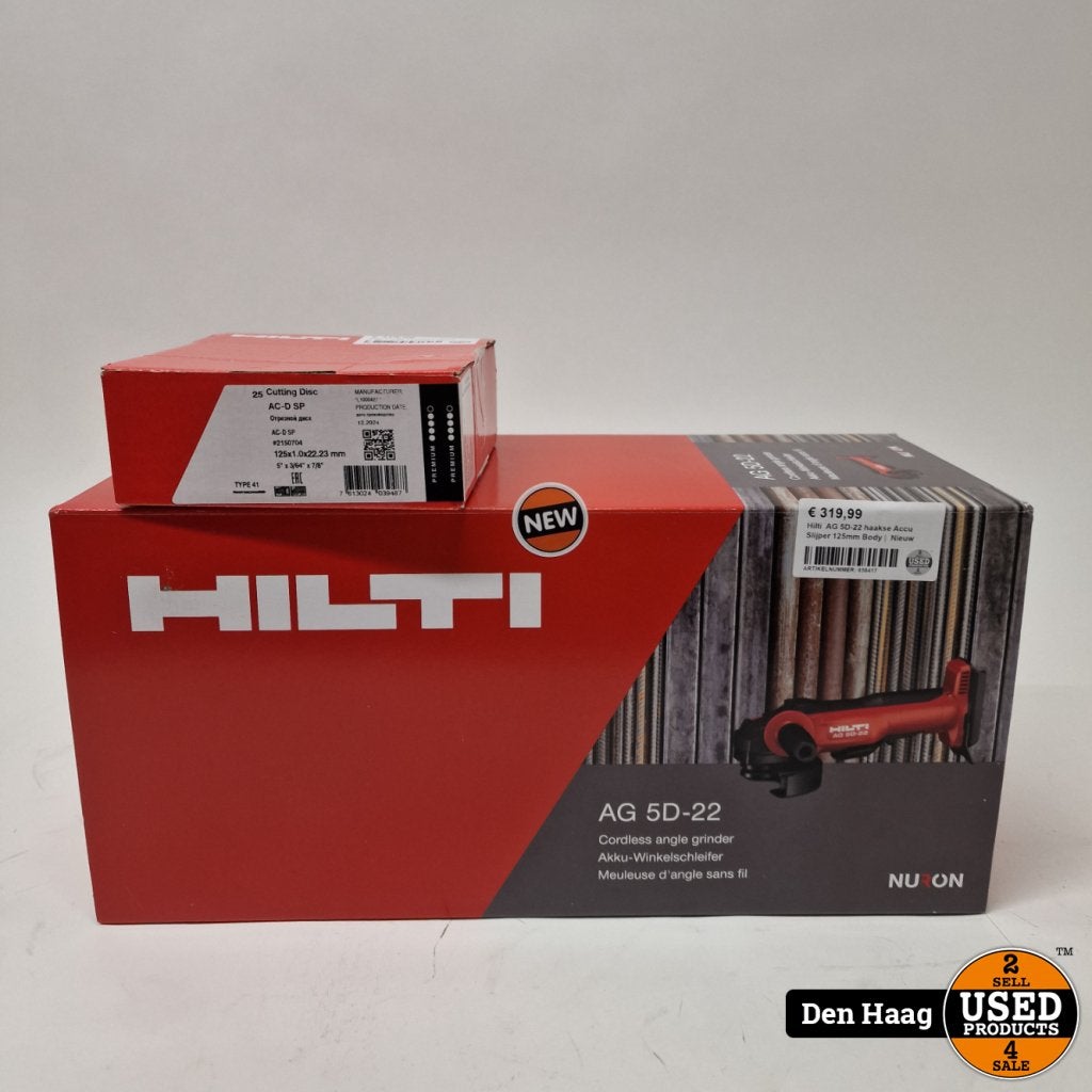 Hilti  AG 5D-22 haakse Accu Slijper 125mm Body |  Nieuw, Hilti, Gebruikt, Support@hilti.com, Hilti Corporation, Feldkircher Strasse 100, 
9494 Schaan
Liechtenstein