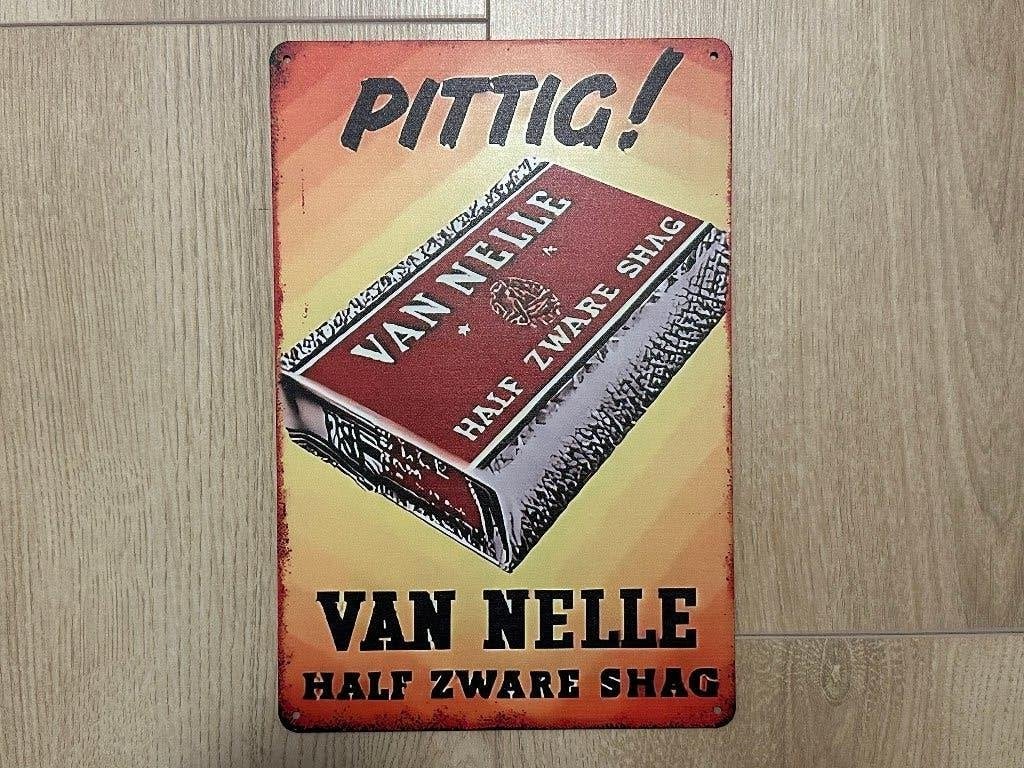 Reclamebord Van Nelle Shag Pittig 20x30, Ophalen of Verzenden, Zo goed als nieuw, Reclamebord