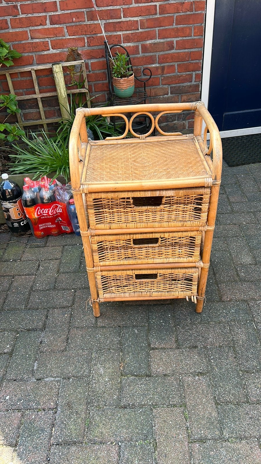 Retro leuk rieten kastje, Zo goed als nieuw, 3 of 4 laden, Minder dan 100 cm, 25 tot 50 cm