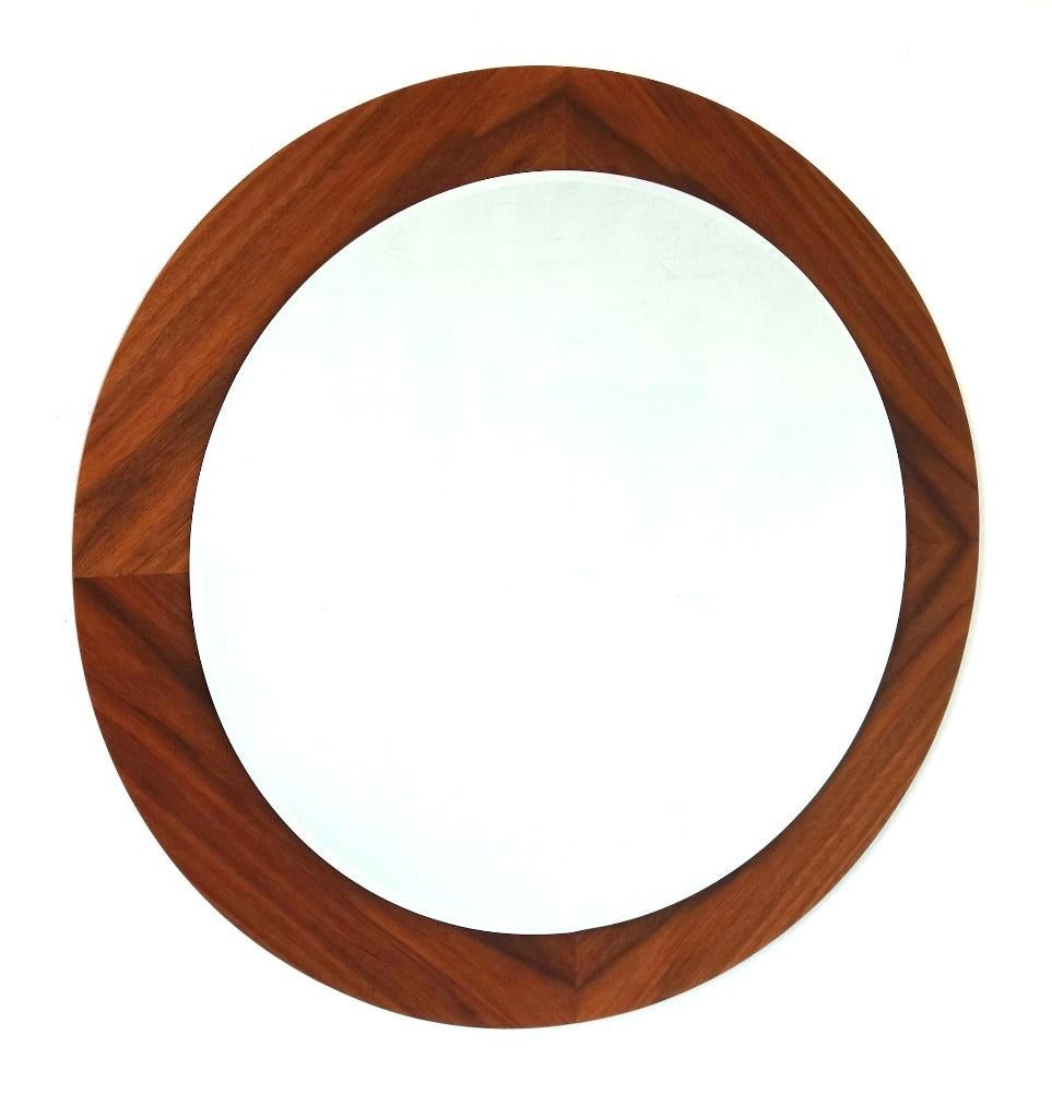 Vintage spiegel palissander Deens design Scandinavisch hout, Gebruikt, Rond, Ophalen of Verzenden, Minder dan 100 cm
