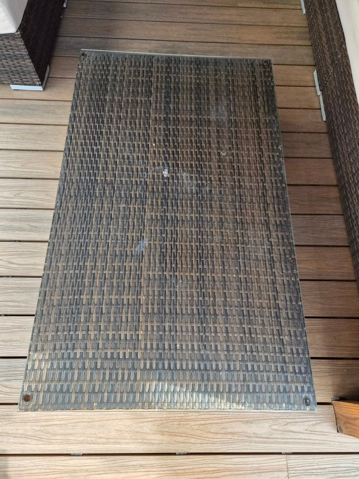 Wicker salontafel met glasplaat, Ophalen, Gebruikt, Rechthoekig
