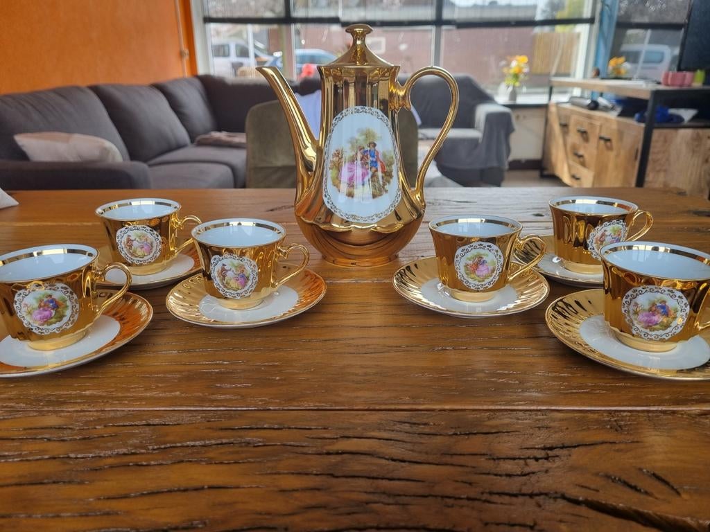 Antiek theeservies goudkleurig, Antiek en Kunst, Ophalen of Verzenden