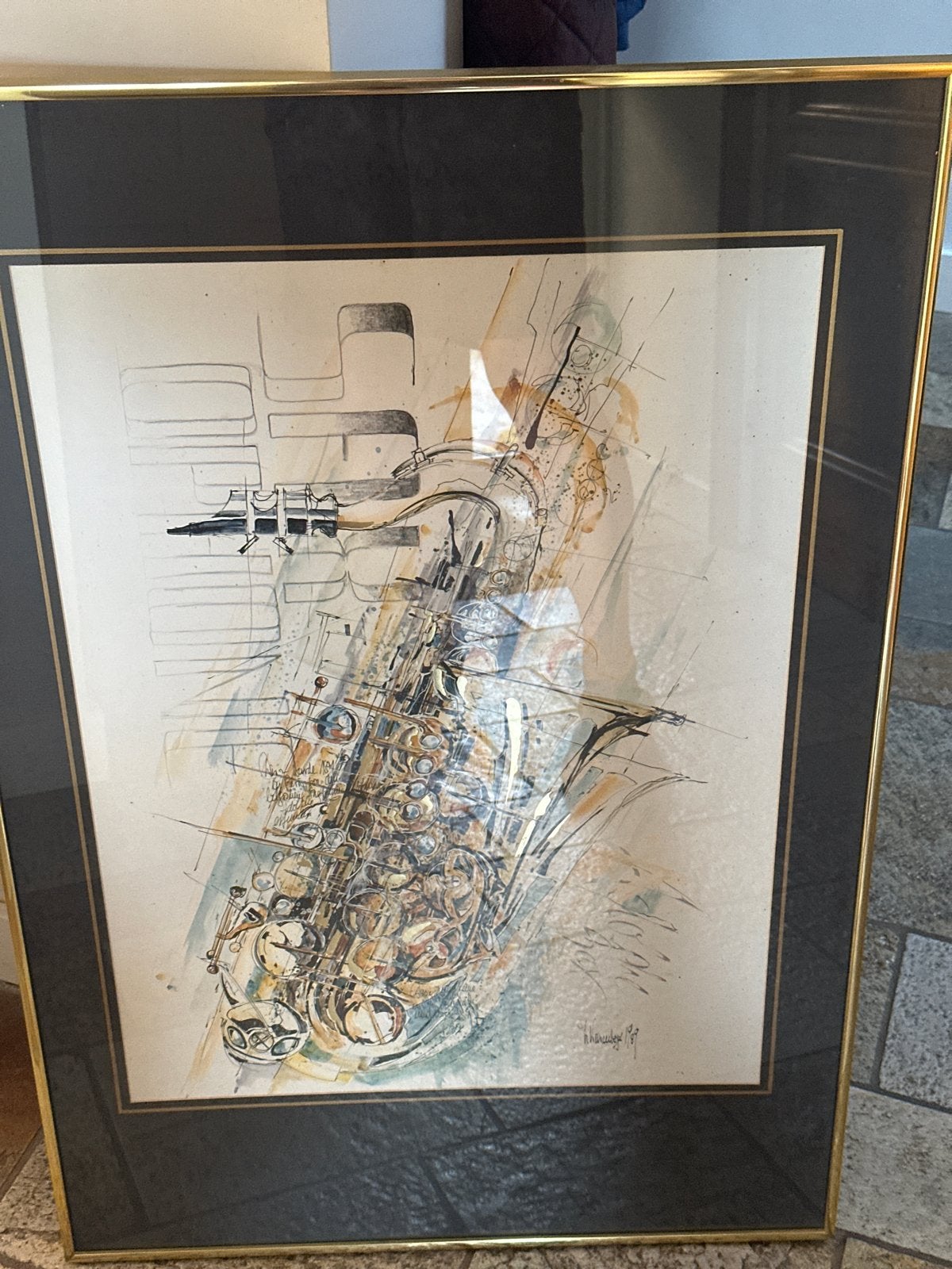 Abstracte Saxofoon Kunstprint - Ingelijst, Ophalen, Abstract, Overige onderwerpen, Papier