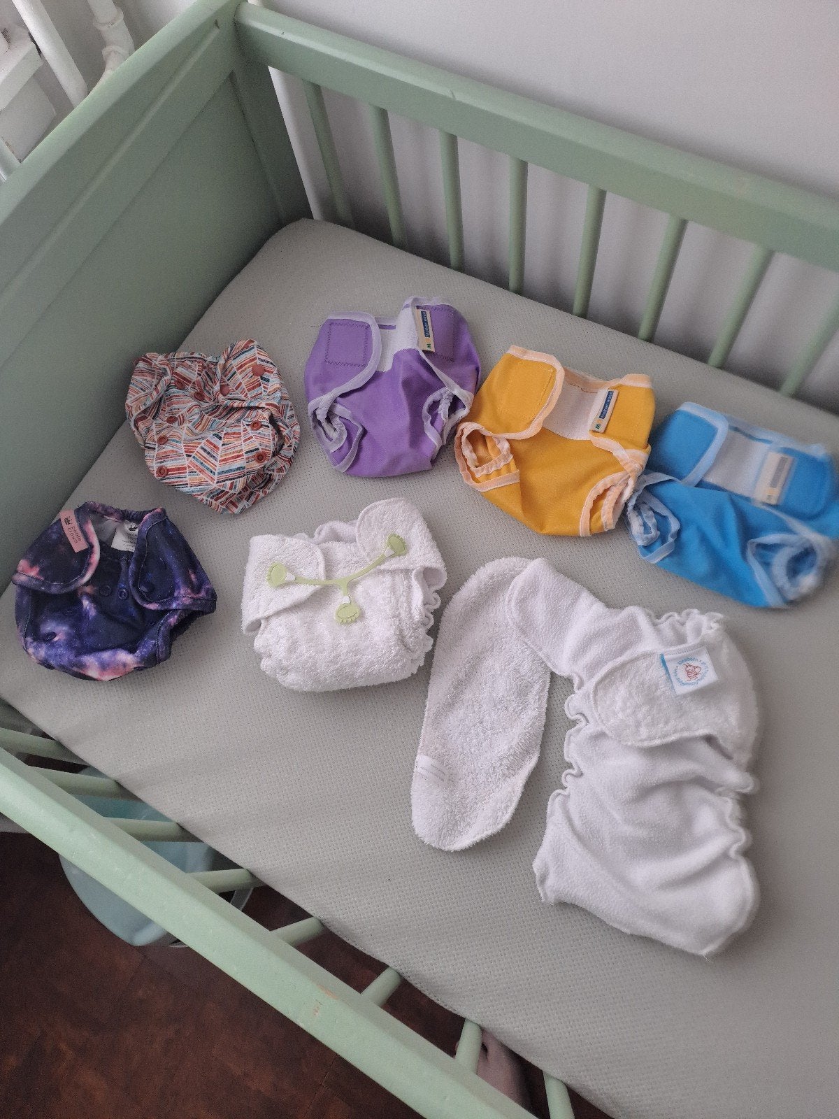Pakket van 10 wasbare luiers (tot 6.5 kg), 5 overbroekjes, Ophalen of Verzenden, Gebruikt