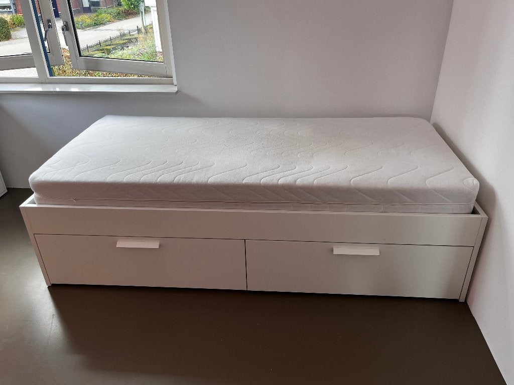 Ikea Brimnes bedframe 90X200 cm, Ophalen, 90 cm, Eenpersoons, Wit