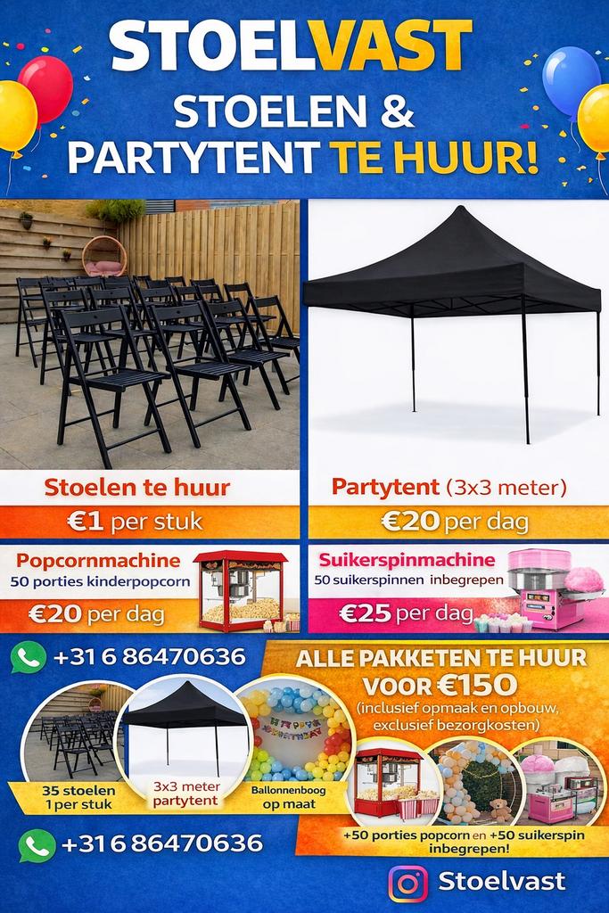 Stoelenverhuur partytent klapstoelen huren suiserspin, Ophalen, Zo goed als nieuw, Minder dan 5 meter