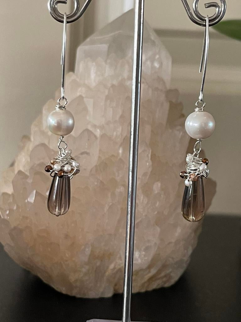 Rookkwarts , zoetwater Parel oorbellen 925 Sterling Zilver, Ophalen of Verzenden, Nieuw