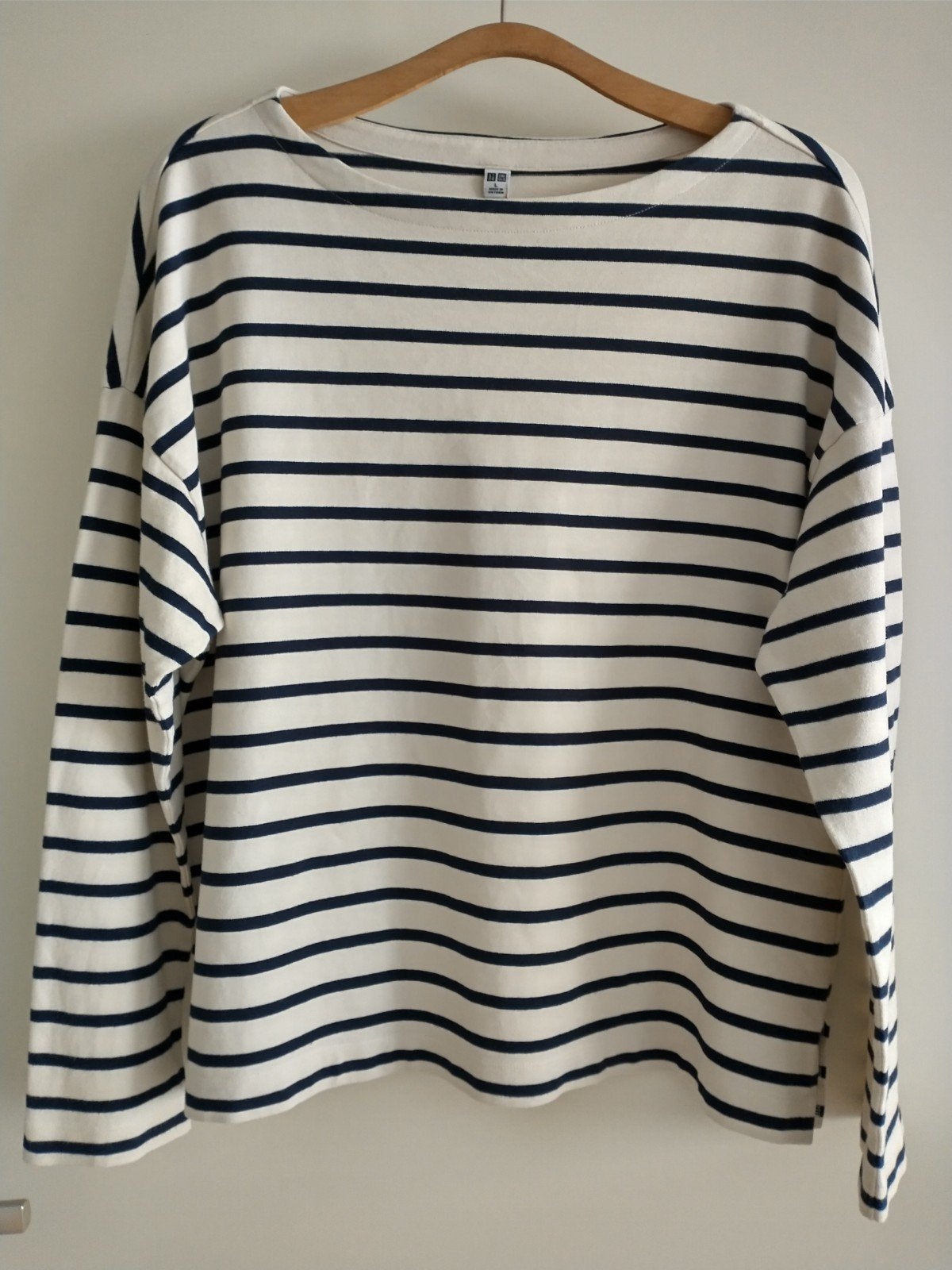 Uniqlo long sleeve gestreept blauw wit katoen mt L, Blauw, Maat 42/44 (L), Ophalen of Verzenden, Zo goed als nieuw