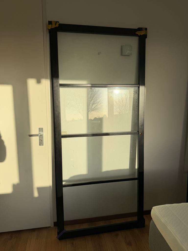 Industriële binnendeur zwart met glas nieuw Rechts, 200 tot 215 cm, Glas, Ophalen, Buitendeur