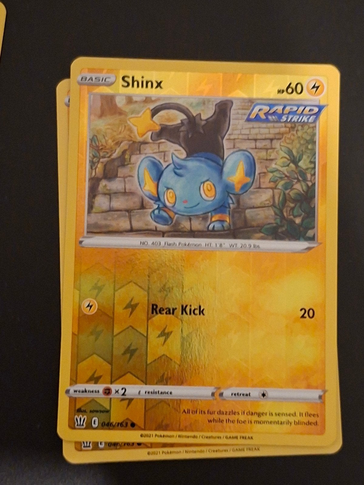 Shinx 046/163 Reverse Holo Rapid Strike Pokémon Kaart, Ophalen of Verzenden, Zo goed als nieuw, Losse kaart, Foil