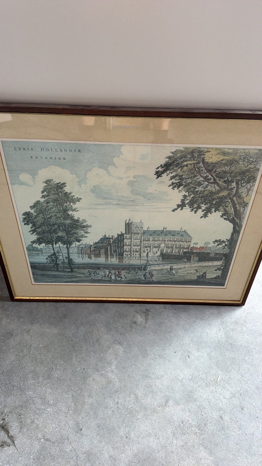 Antieke handgekleurde gravure van het Binnenhof, Den Haag, Antiek en Kunst, Ophalen, Handgekleurd, Stadsgezicht, 1600 - 1699