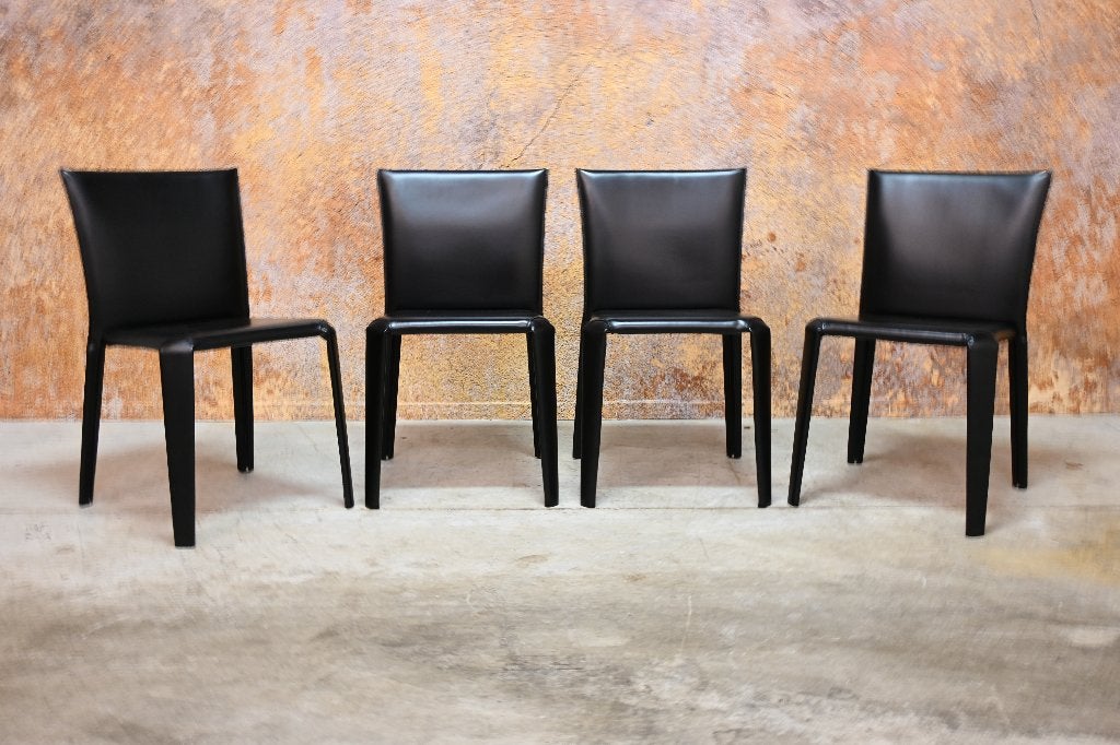 ZGANieuw! 4 zwarte leren Bontempi Clark design stoelen, Bontempi, Zwart, Ophalen of Verzenden, Zo goed als nieuw