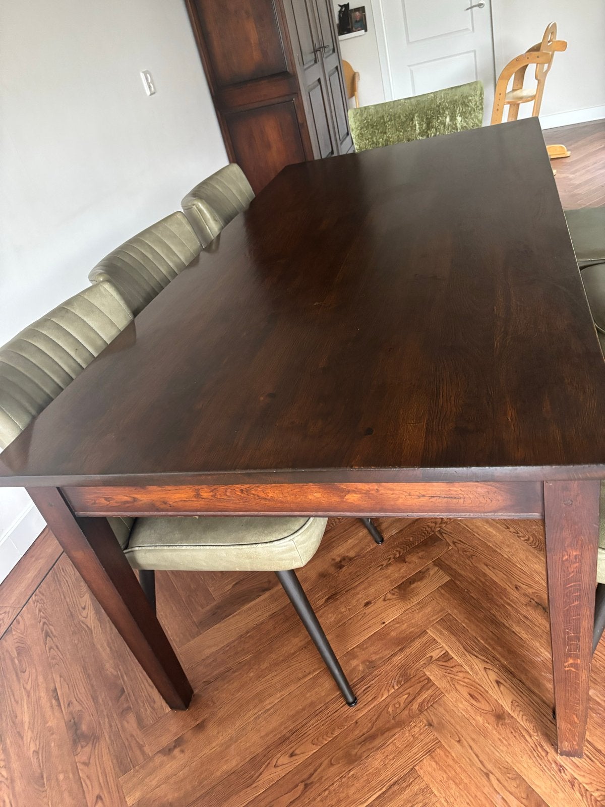 Prachtige eiken tafel mahonie/teak kleur met 3 lades, Ophalen, Gebruikt, 100 tot 150 cm, Eikenhout