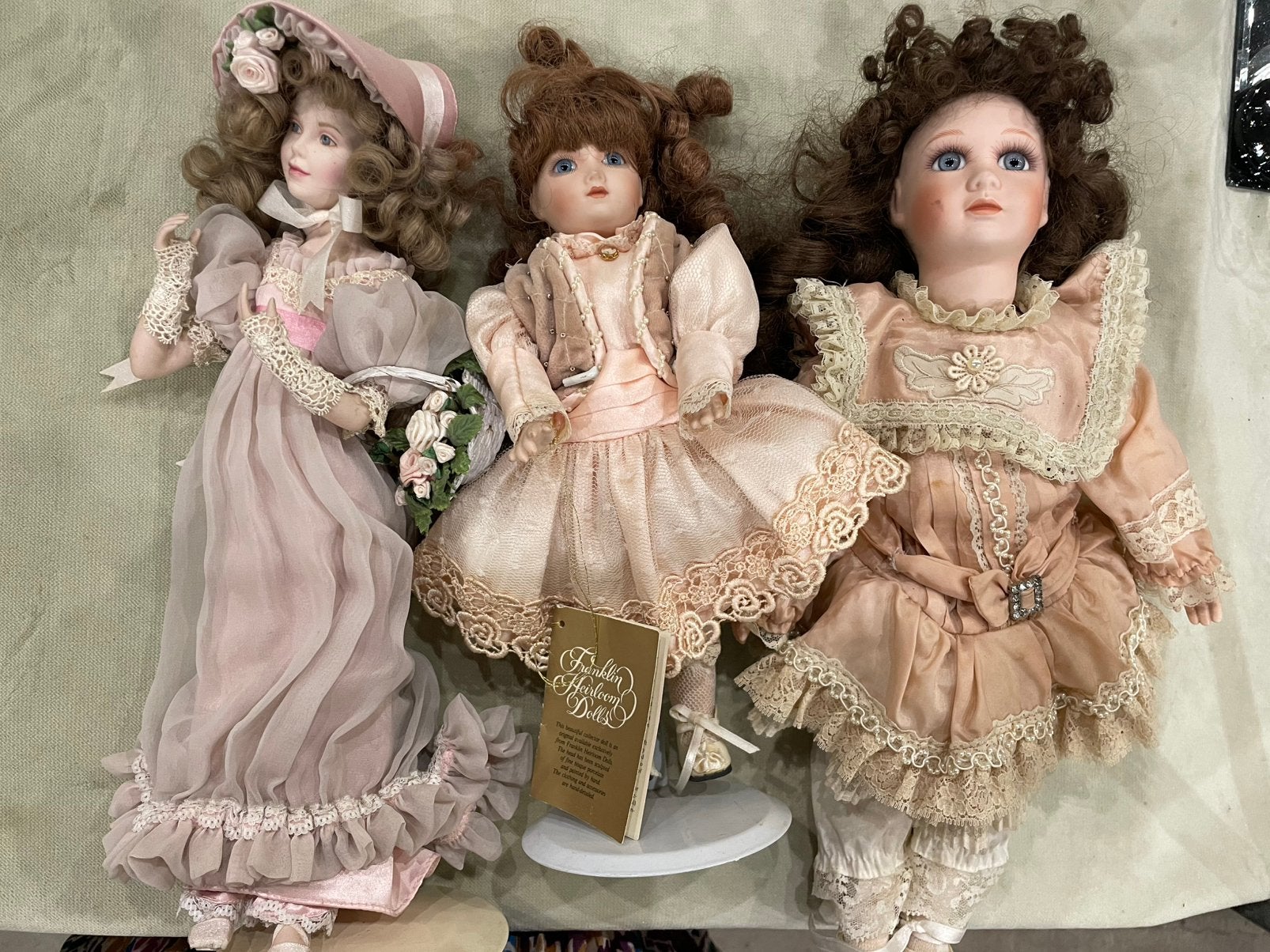 3 Franklin Mint heirloom dolls porselein, Ophalen of Verzenden, Gebruikt, Pop