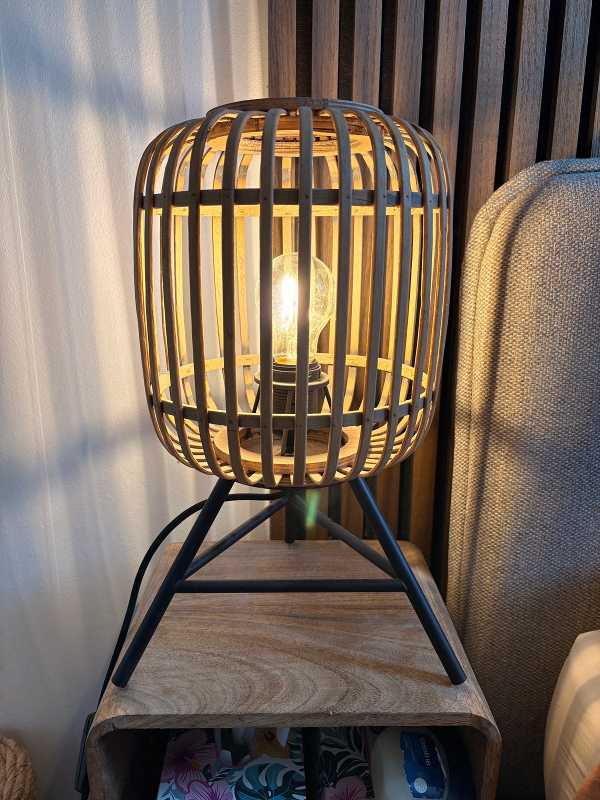 Brilliant woodrow taffellamp rotan dressoir lamp kast, Beige, 41 cm, Scandinavisch, Inclusief lichtbron
