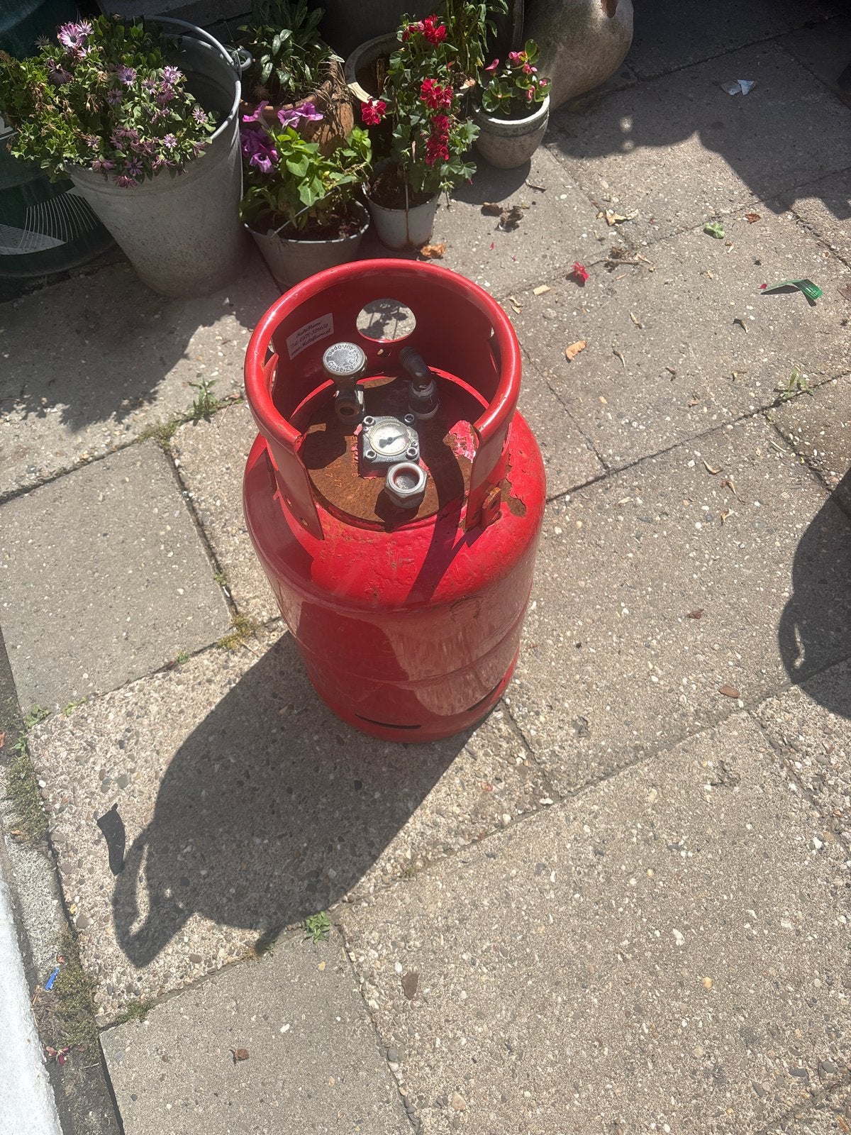 Rode gasfles met meter, Tuin en Terras, Vuurtafels, Gebruikt, Ophalen of Verzenden