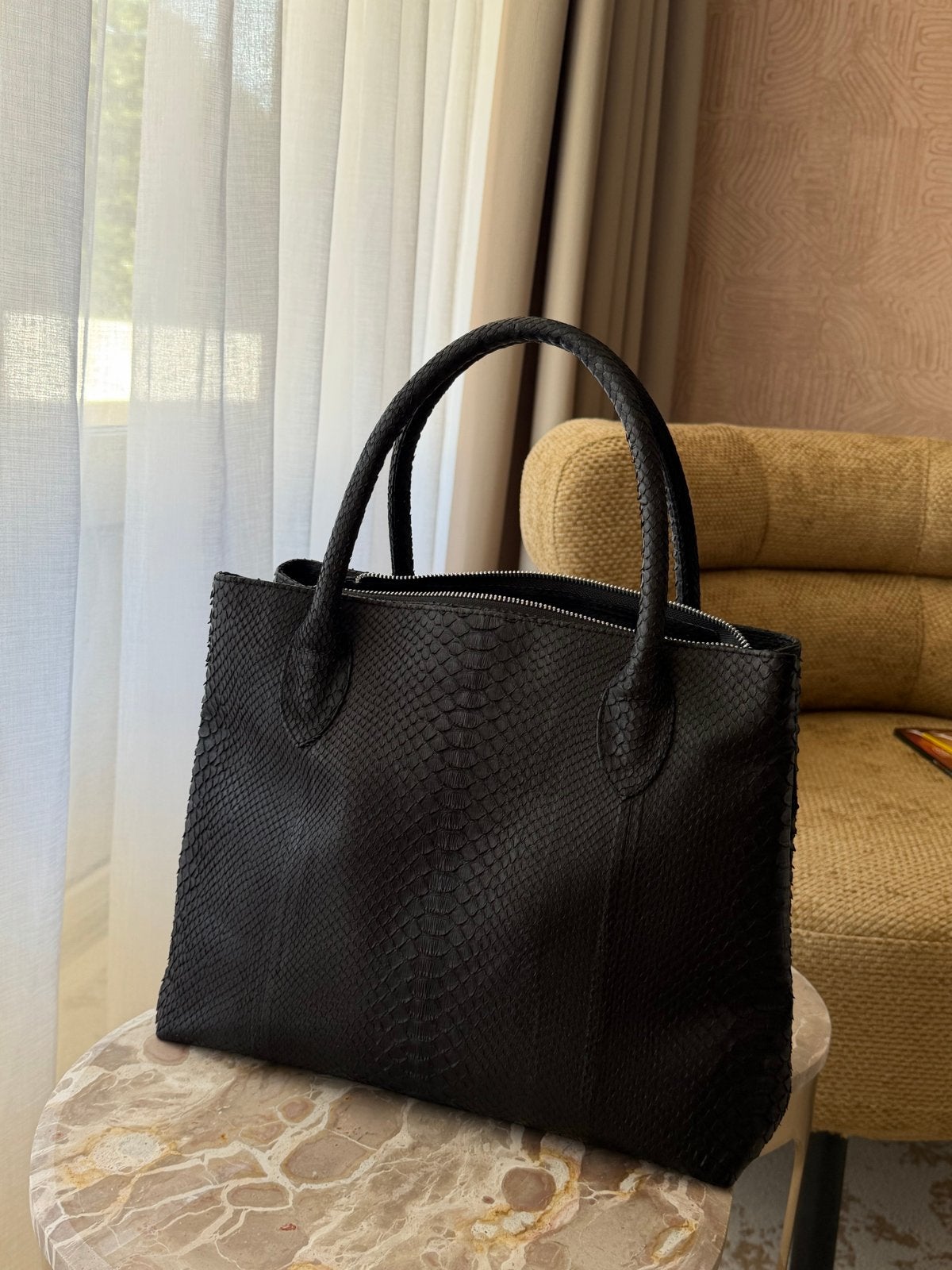 Echt python leer tas, Sieraden, Tassen en Uiterlijk, Ophalen of Verzenden, Gebruikt, Zwart, Handtas