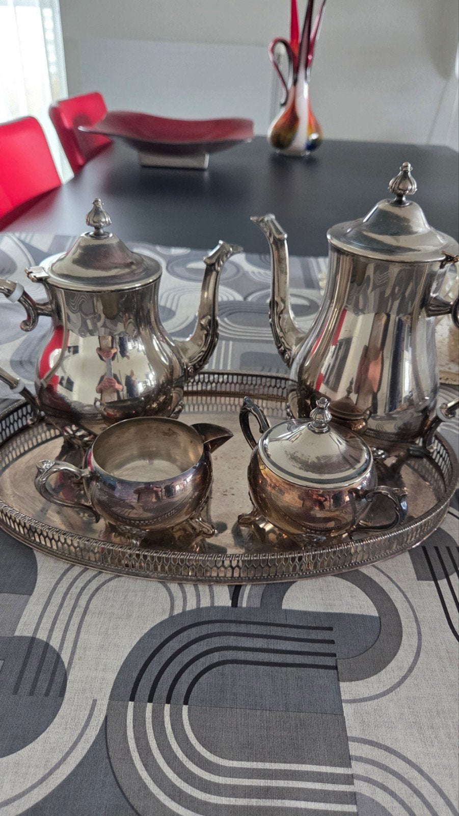Vintage verzilverd theeservies - Viners Sheffield England, Ophalen of Verzenden, Zilver