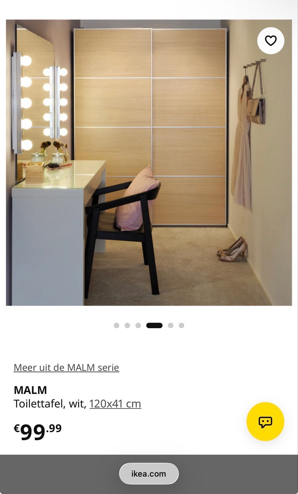 IKEA MALM Toilettafel wit, 120x41 cm, Huis en Inrichting, Ophalen, Gebruikt, 100 tot 150 cm, Minder dan 100 cm