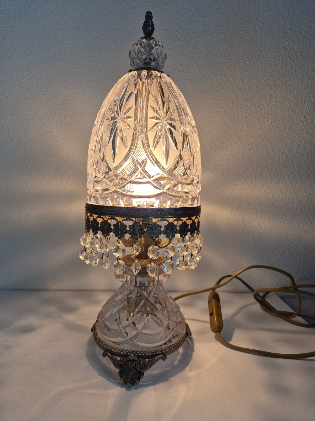 Prachtige Vintage Kristallen Tafellamp met Pegels – Boudoir, Antiek en Kunst, Ophalen