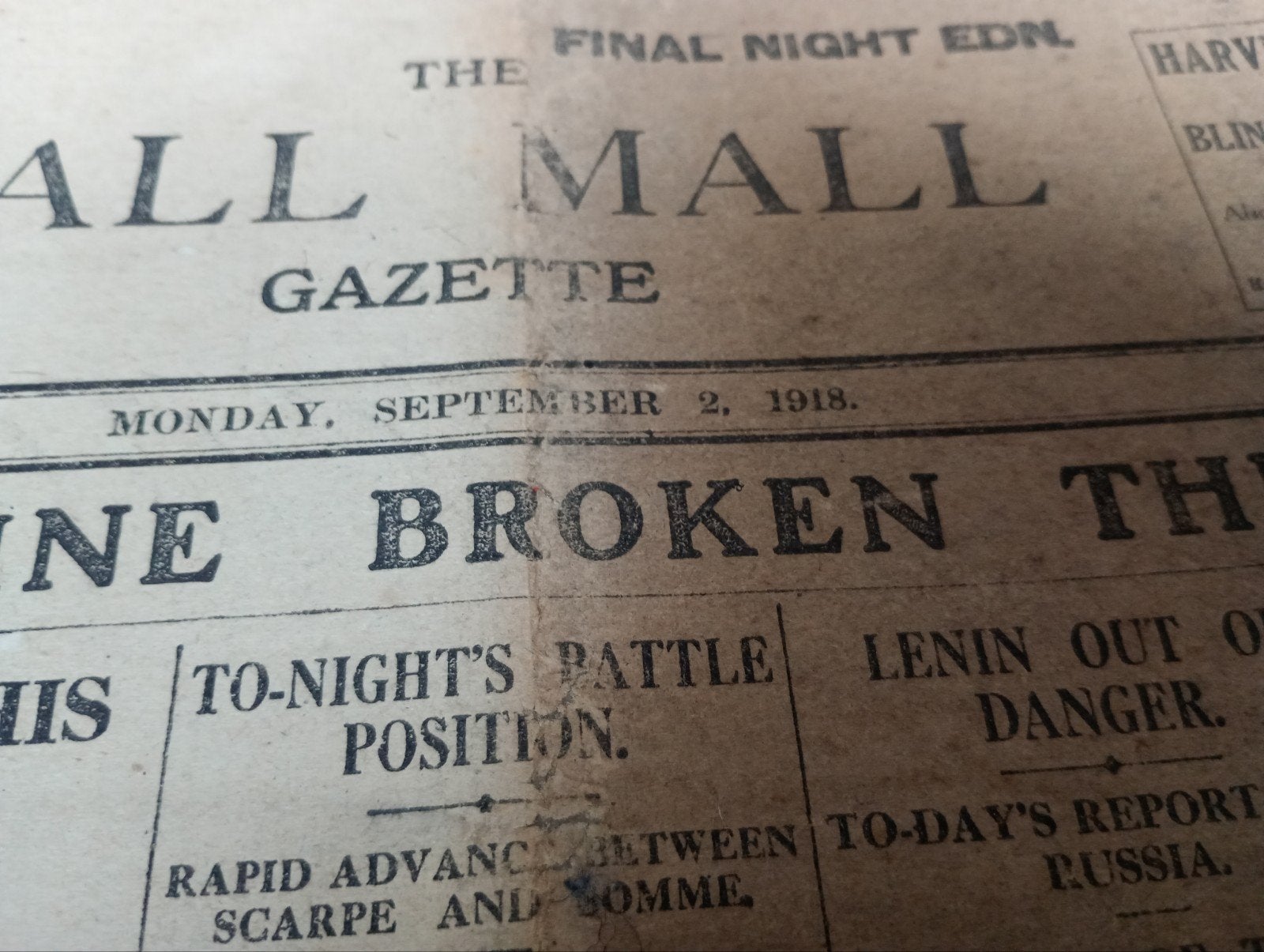 Originele Pall Mall Gazette - Eerste Wereldoorlog (1918), Verzamelen, ., Ophalen of Verzenden, ., Landmacht