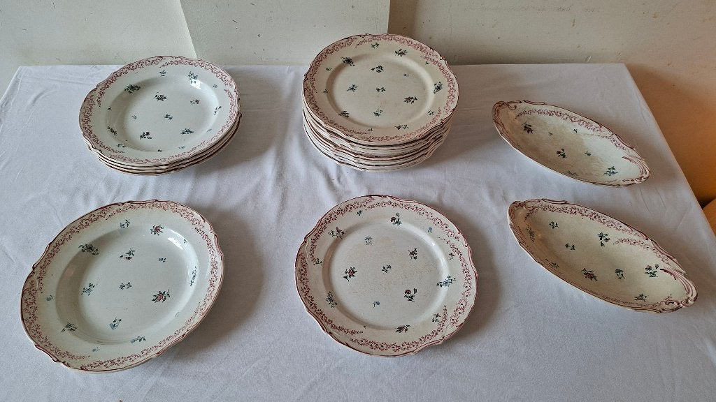 Antiek Frans Terre de Fer servies Saxe 20-delig ca. 1890, Ophalen