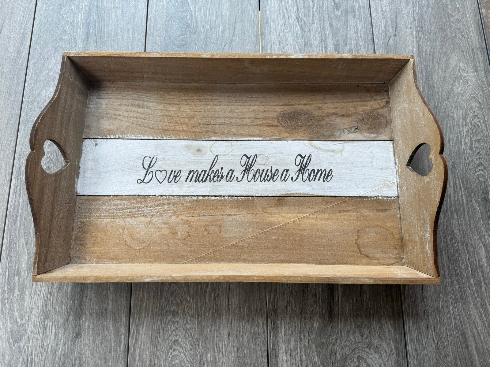 Houten dienblad met tekst - 57x34,5x6cm, Gebruikt, Ophalen of Verzenden, Dienblad, Met afbeelding/tekst