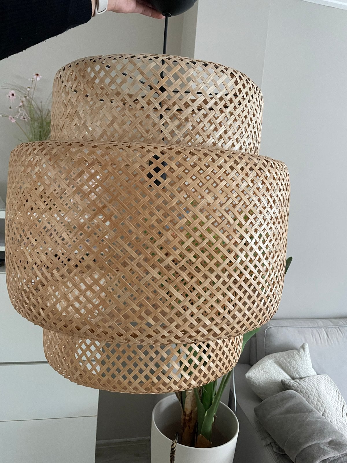 IKEA Sinnerlig bamboe hanglamp, Ophalen, Zo goed als nieuw, Natuurlijk materiaal, E27 (groot)