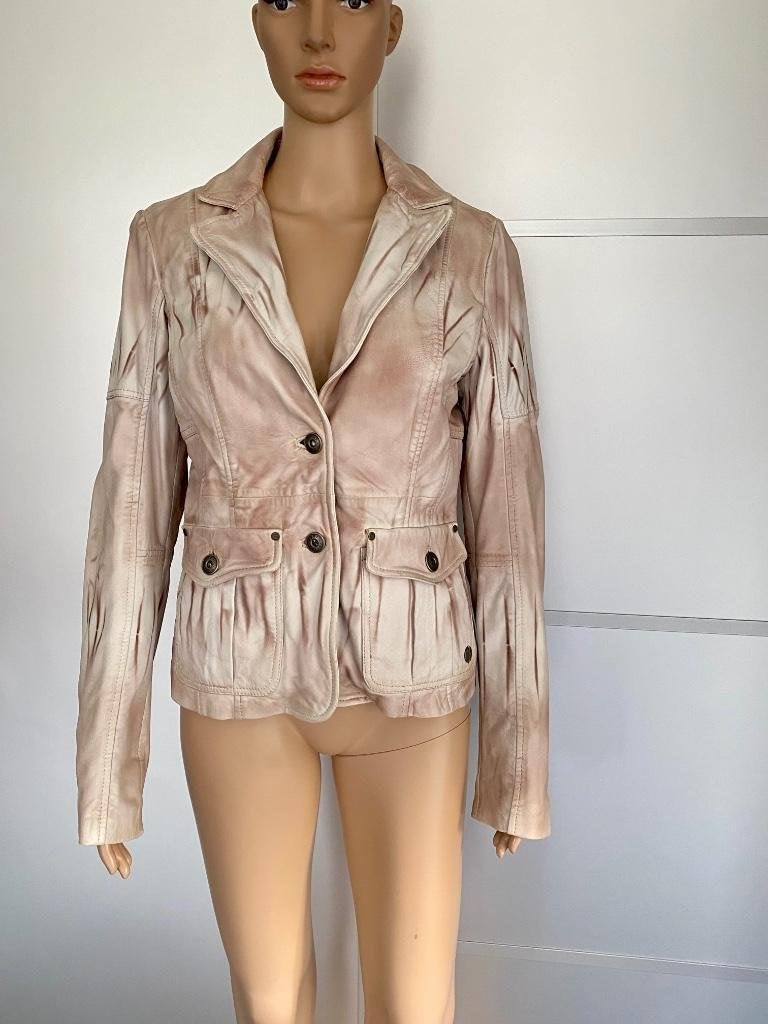 H1005 Luxe echt-leren jasje maat S=36 blazer colbert leer, Beige, Ophalen of Verzenden, Zo goed als nieuw, Eddy s Jackets