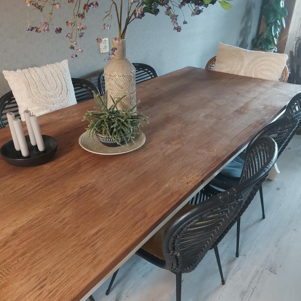 eettafel teak, Ophalen, Gebruikt, Teakhout, 200 cm of meer