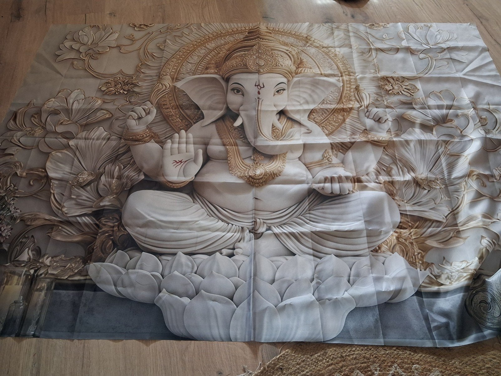 Ganesha wandkleed - Boeddha decoratie zeer groot, Nieuw, Ophalen of Verzenden, Oosters, Grijs