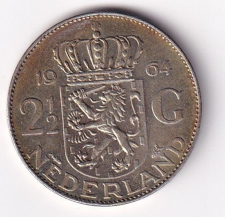 2 1/2 Gulden 1964 Zeer Fraai met Patina, Koningin Juliana, Verzenden, Zilver, Losse munt