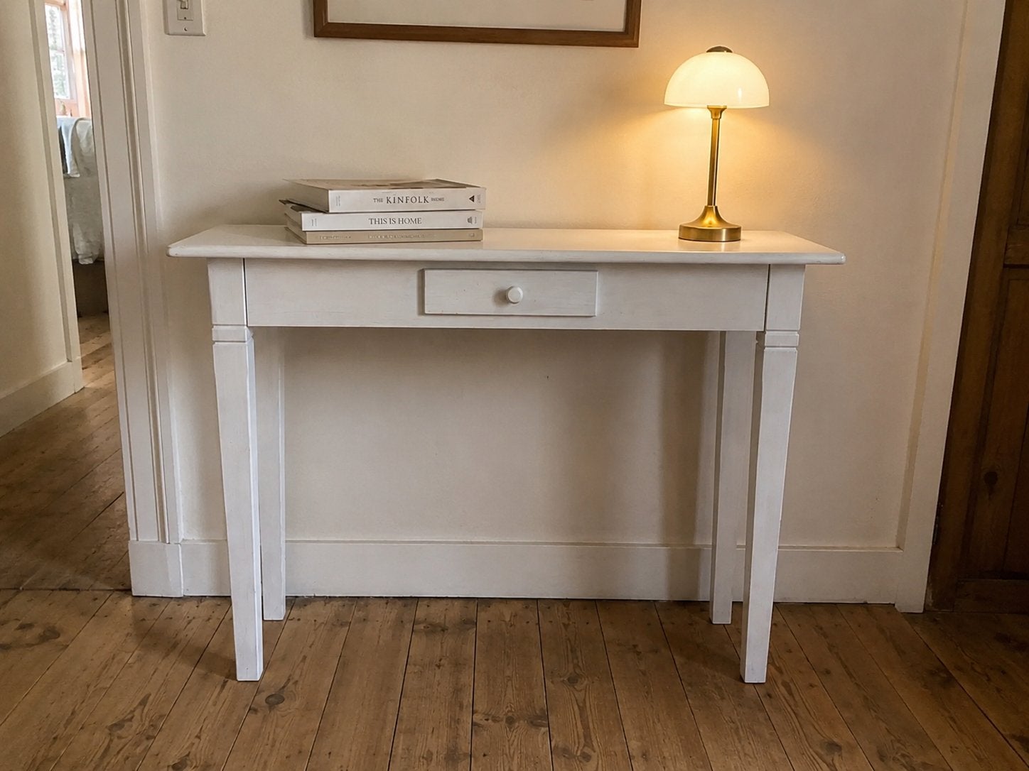 Leuke witgelakte console tafel met lade, Ophalen, Gebruikt, 75 cm of meer, 60 cm of meer