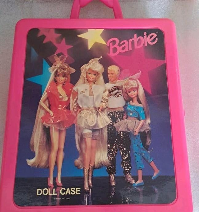 Vintage Barbie Poppenkoffer - Roze met Barbie Afbeelding, Ophalen of Verzenden, Gebruikt