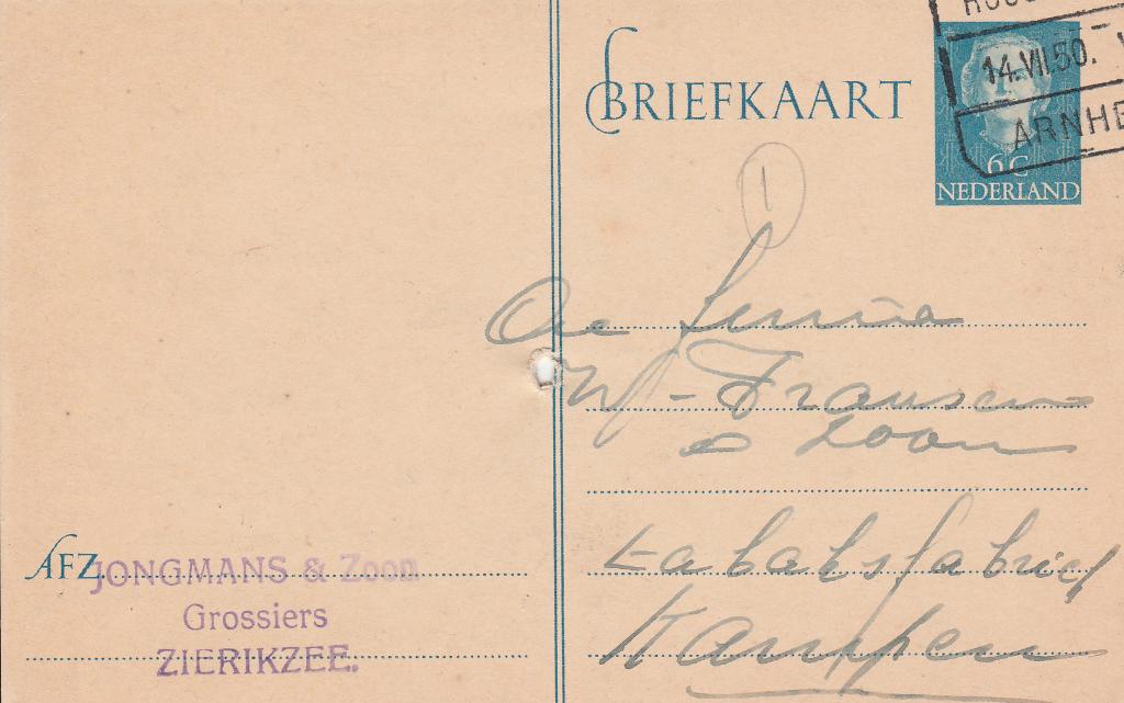 ZIERIKZEE 1950 JONGMANS & Zn Grossiers, Ophalen of Verzenden, 1940 tot 1960, Gelopen, Zeeland