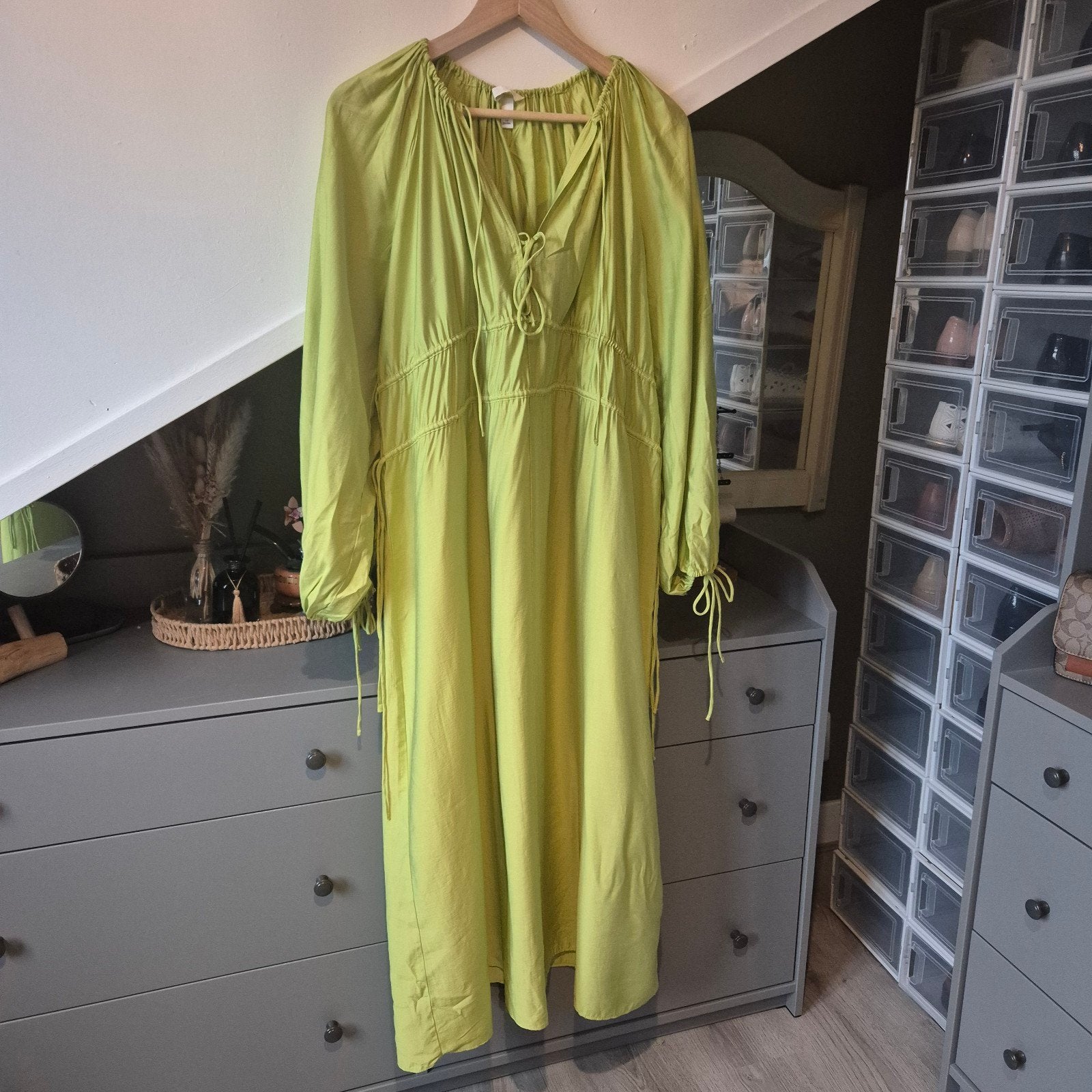 H&M Oversized Maxi-jurk met Drawstrings – Limegroen – Maat S, H&M, Nieuw, Ophalen of Verzenden, Maat 36 (S)