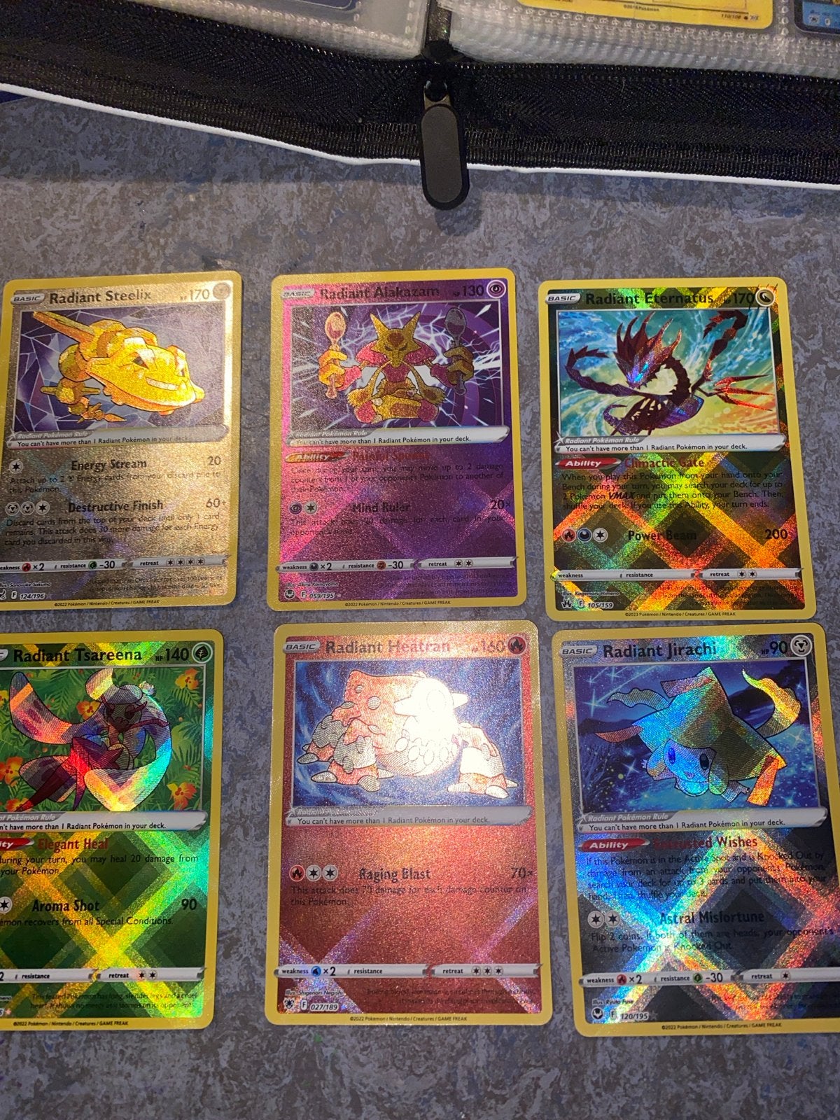 6 Radiant Pokémon kaarten - Steelix, Alakazam, Eternatus, Ophalen, Zo goed als nieuw, Meerdere kaarten, Foil
