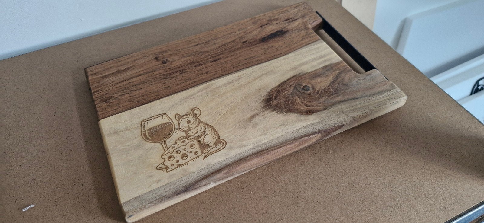Snijplank/serveerplank met muis en kaas design, Ophalen, Hout, Snij-/serveerplank, Zo goed als nieuw